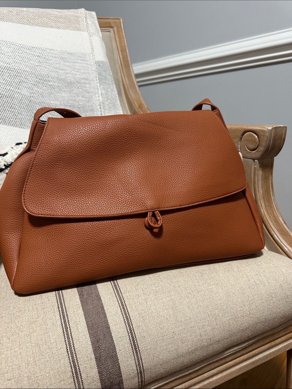 Classic Leather Flap Shoulder Bag in Cognac Brown